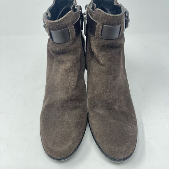 Tod's Women's Brown Suede Leather Round Toe Buckle Heeled Ankle Bootie Size 38 - Picture 1 of 7